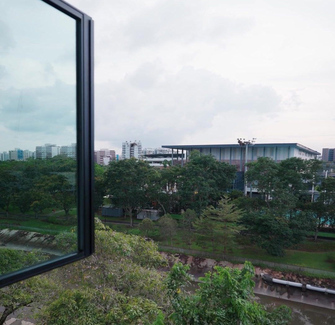 View over Sungei Tampines and the park connector from a Pasir Ris home